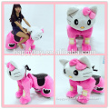 HI CE battery plush Pink Kitty walking horse ride on scooter toy